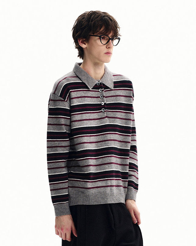 Striped Merino Knit Polo Sweater