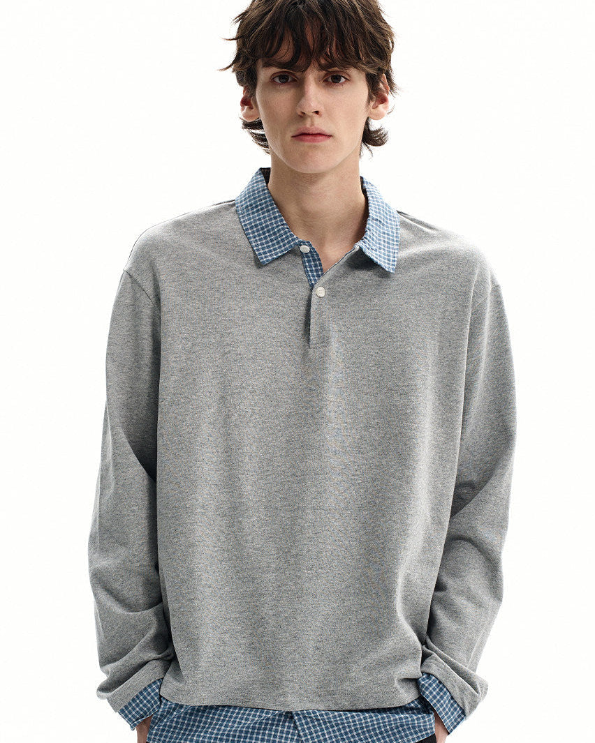 Cotton Blend Layered Polo Sweatshirt