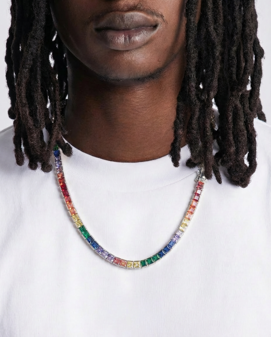 Rainbow Baguette Tennis Chain Necklace