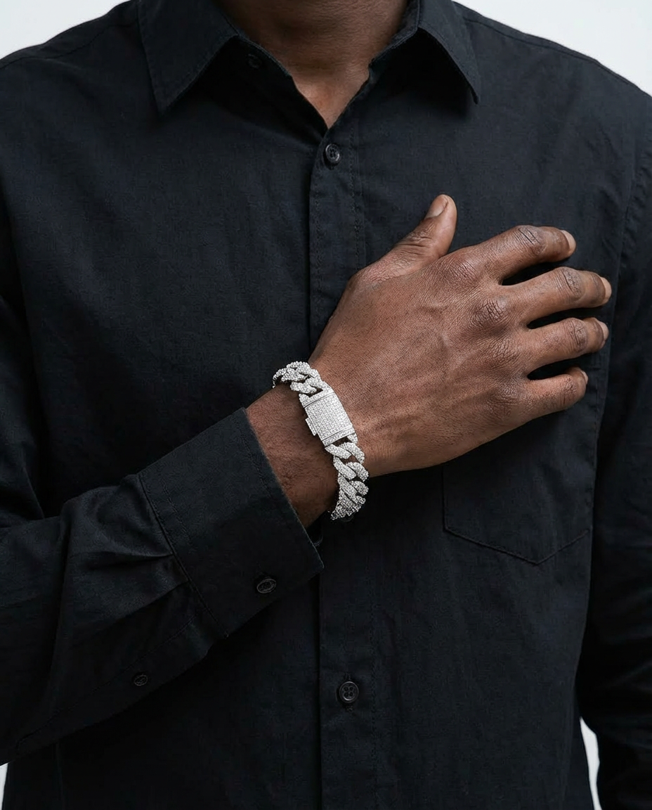 Classic Iced Cuban Link Bracelet – Silver Edition