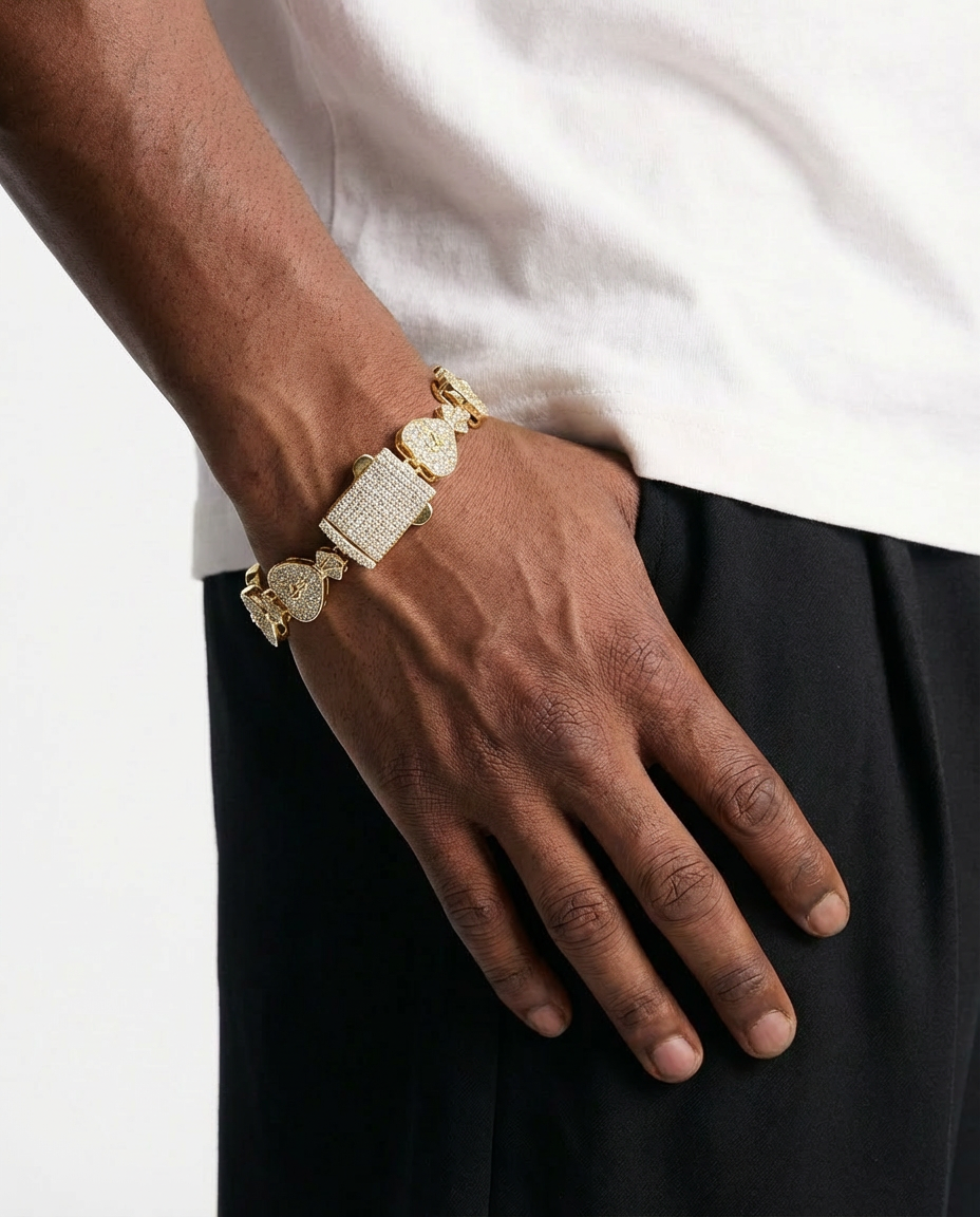 Iced Heart Link Bracelet – Gold Digger Edition