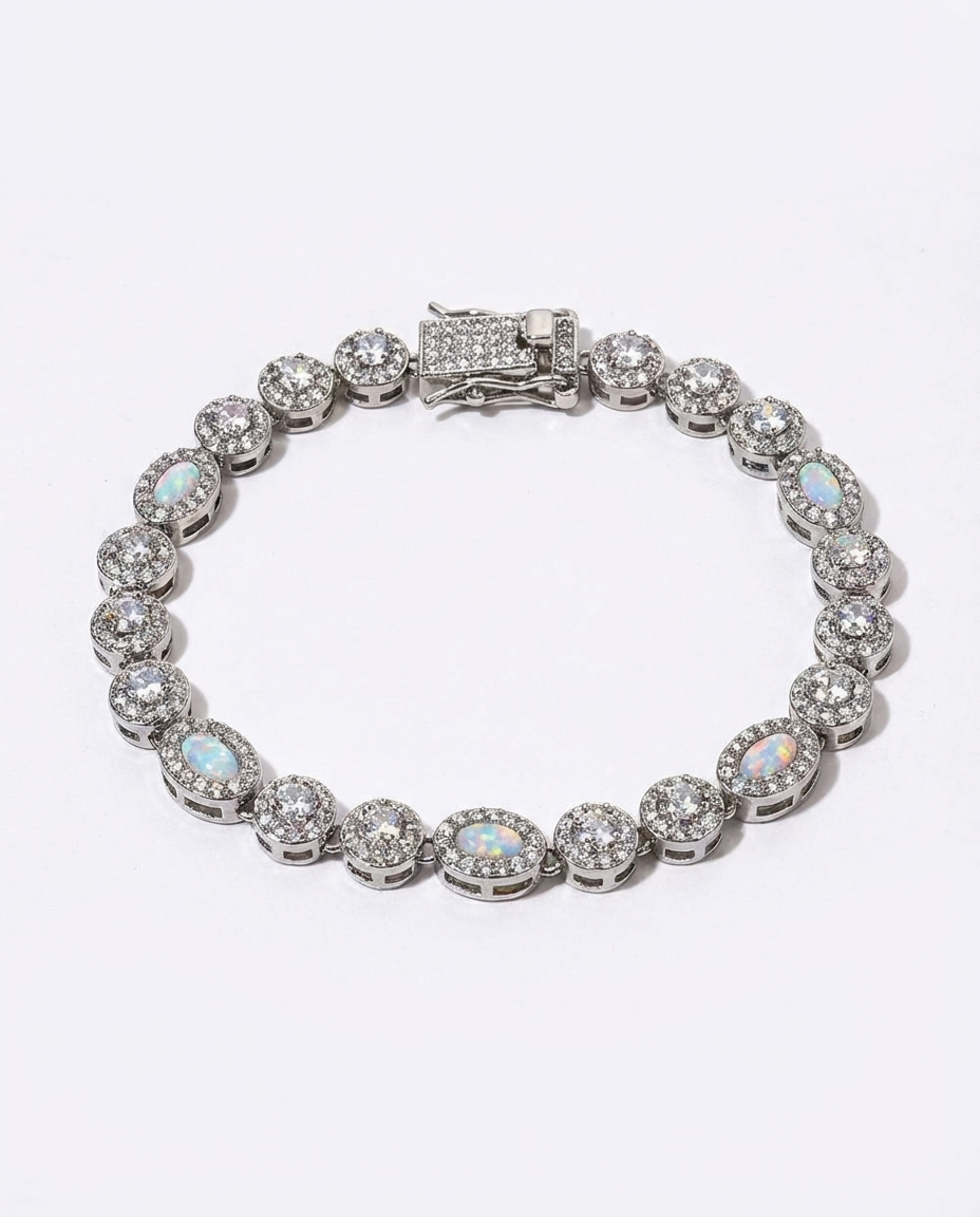 Opal Halo Tennis Bracelet