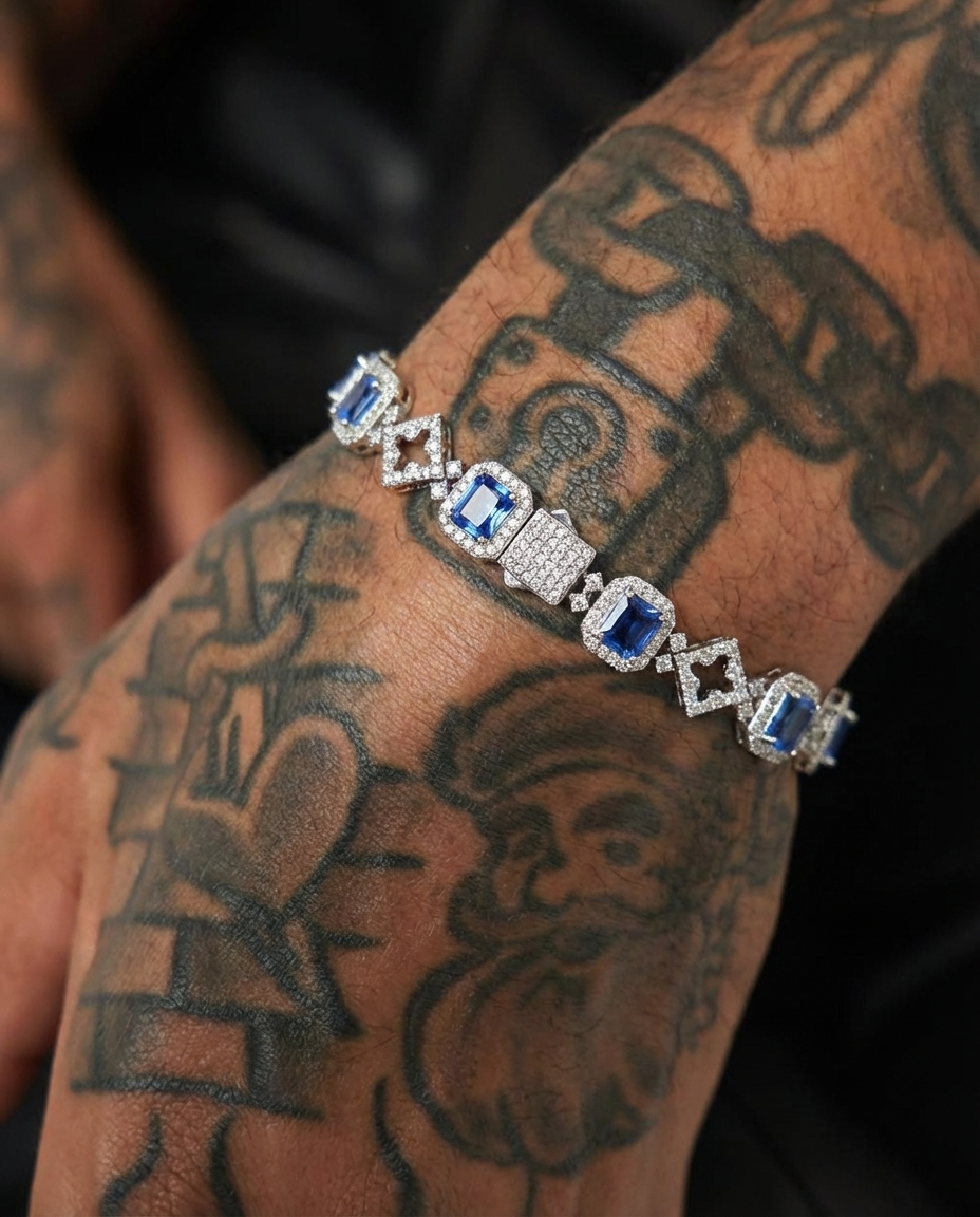 Blue Emerald Square Link Bracelet