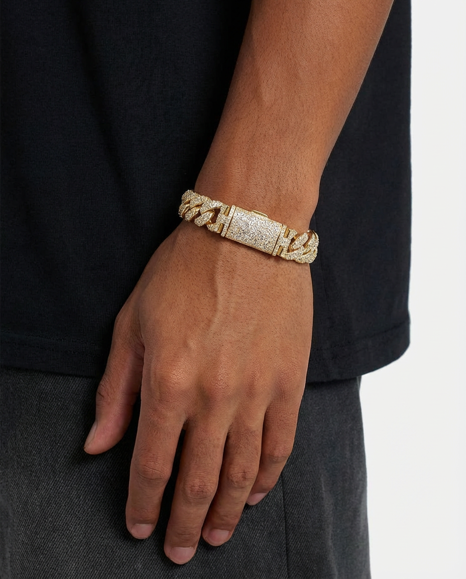 14mm Fully Iced Cuban Lock Bracelet