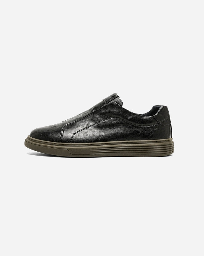 Schwarzer Rindsleder Sneaker ohne Schnürung