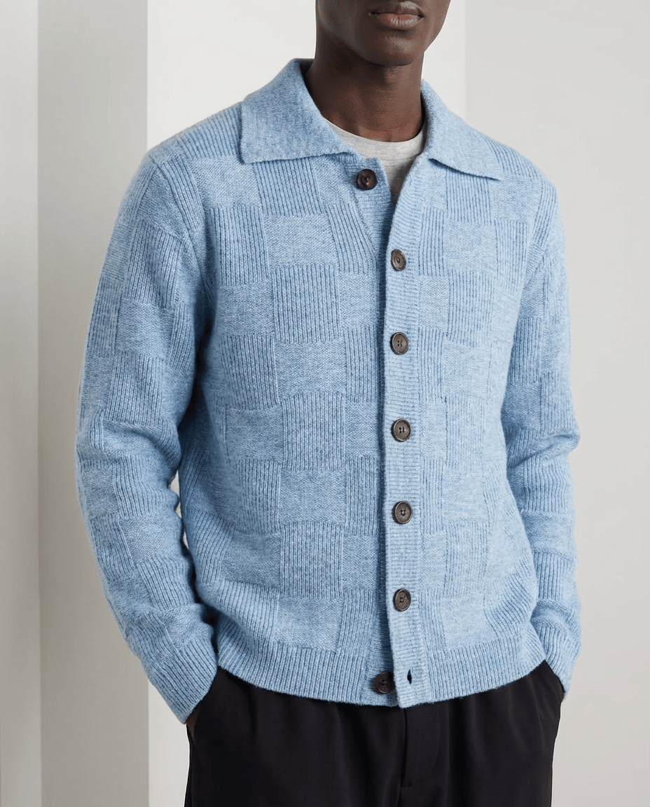 Block Synogram Textured Knit Button Cardigan