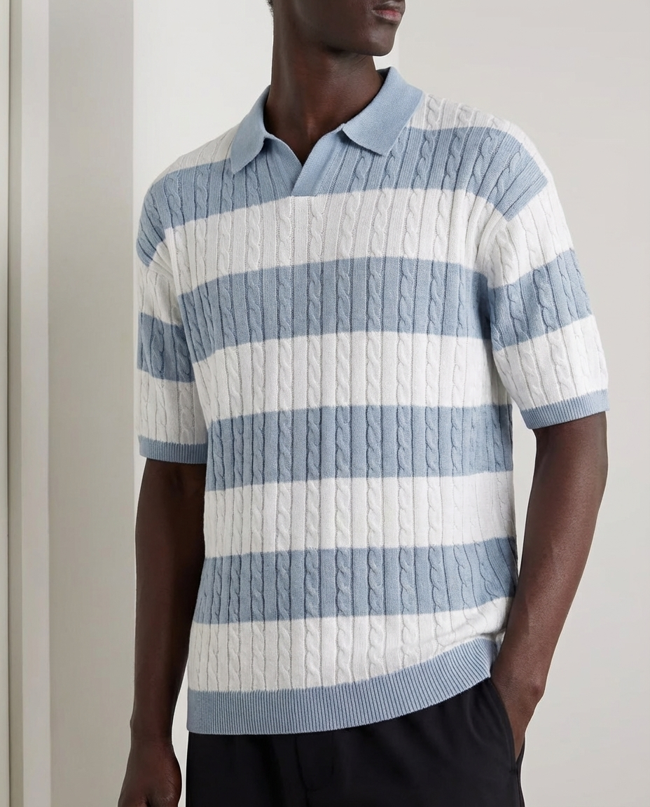 Cable‑Knit Striped Polo