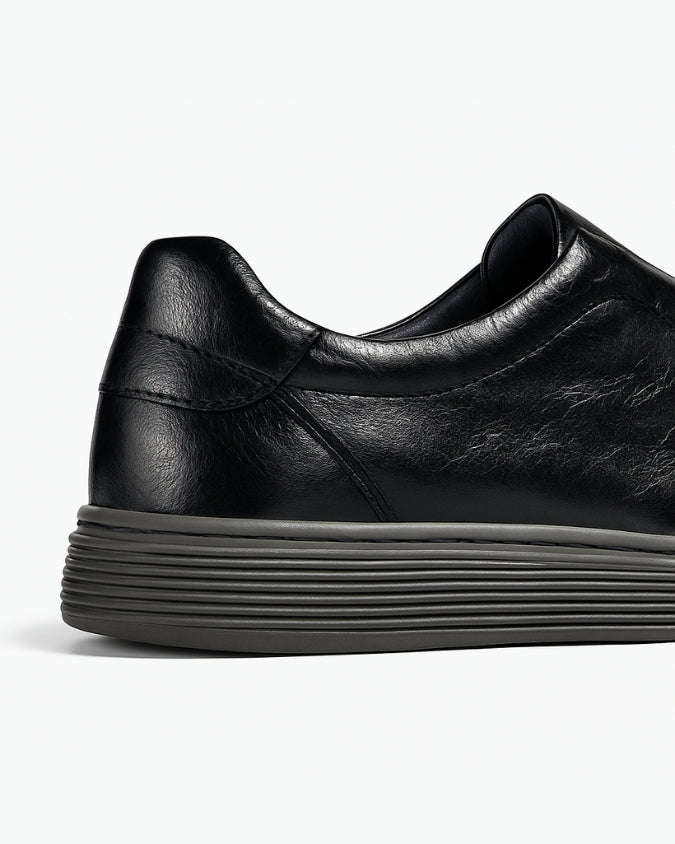 Schwarzer Rindsleder Sneaker ohne Schnürung