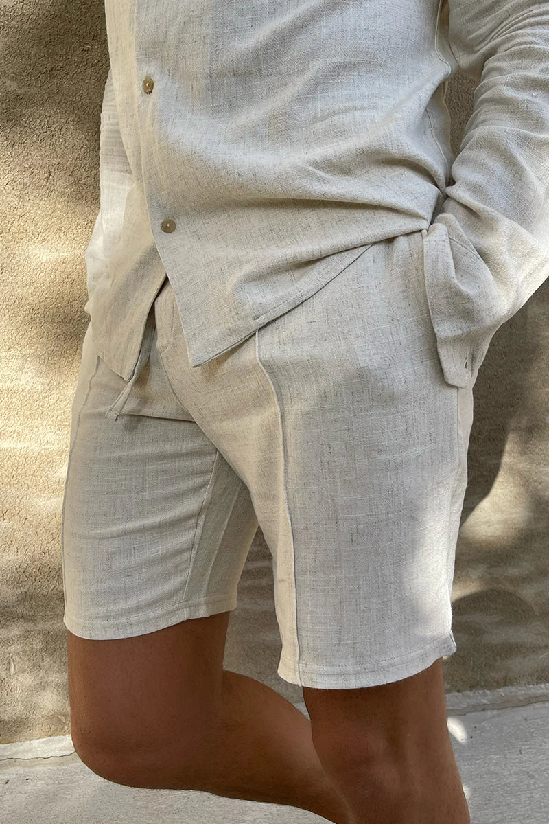Oatmeal elastic waistband linen short pants