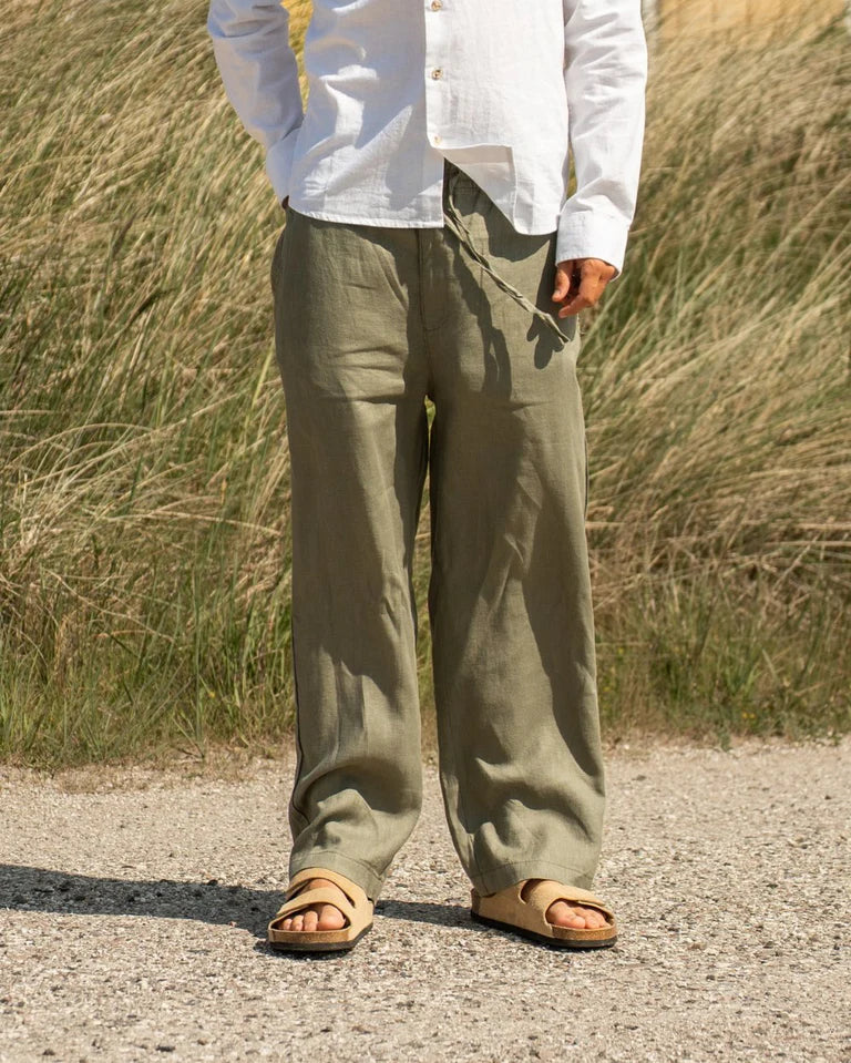 Olive Classic Baggy Linen Pants