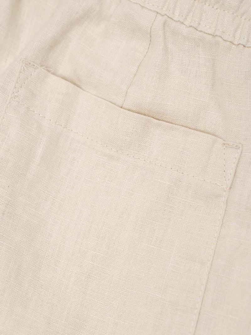 Beige Classic Baggy Linen Pants