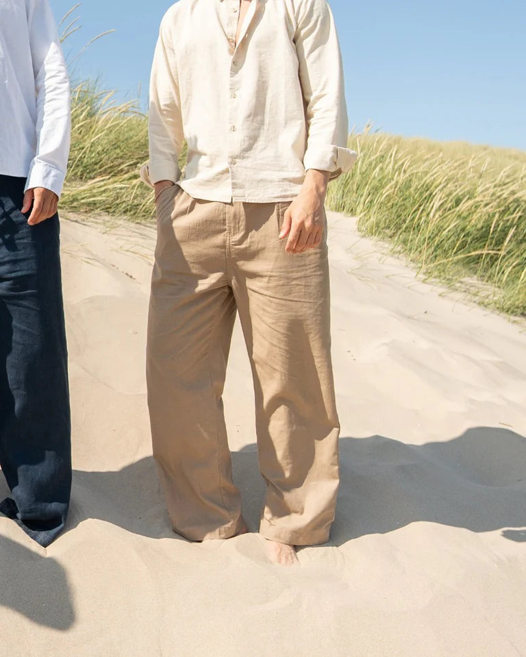 Tan Classic Baggy Linen Pants