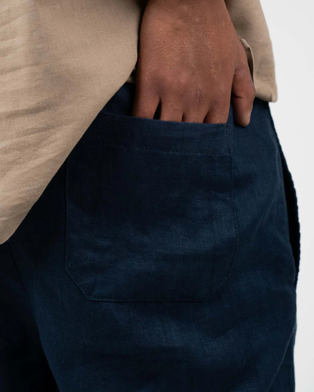 Navy Blue Classic Baggy Linen Pants
