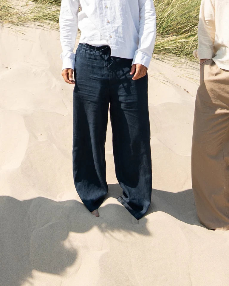 Navy Blue Classic Baggy Linen Pants