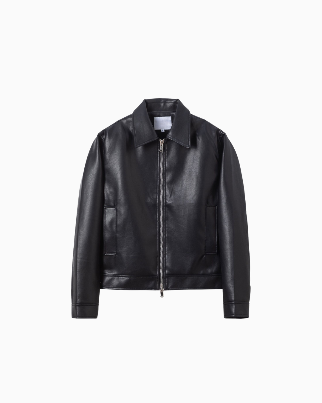 Veste classique en cuir noir avec fermeture éclair