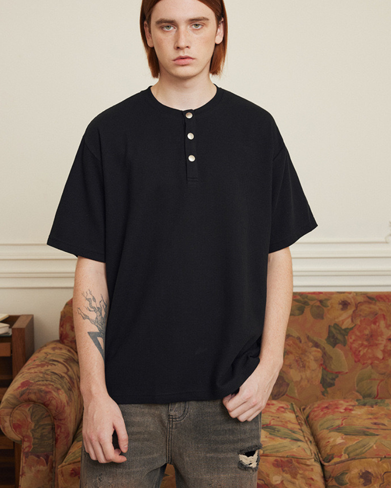 Tee-shirt décontracté à col Henley