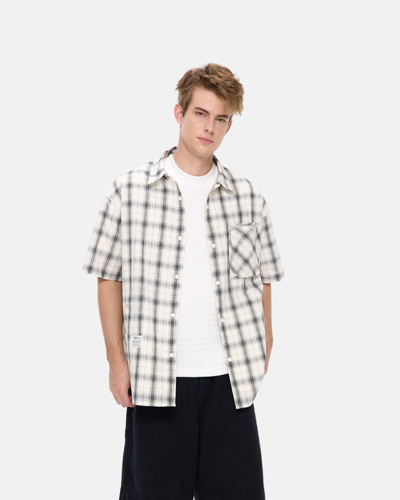 Chemise à manches courtes à coupe décontractée en tissu à carreaux