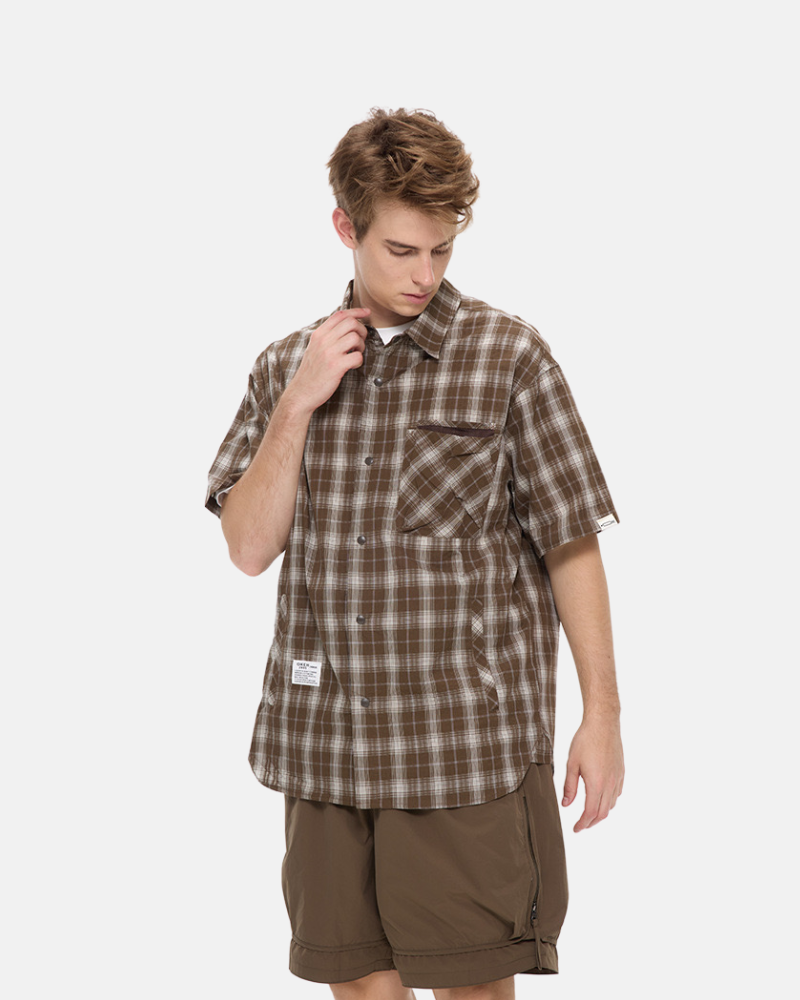 Chemise à manches courtes à coupe décontractée en tissu à carreaux