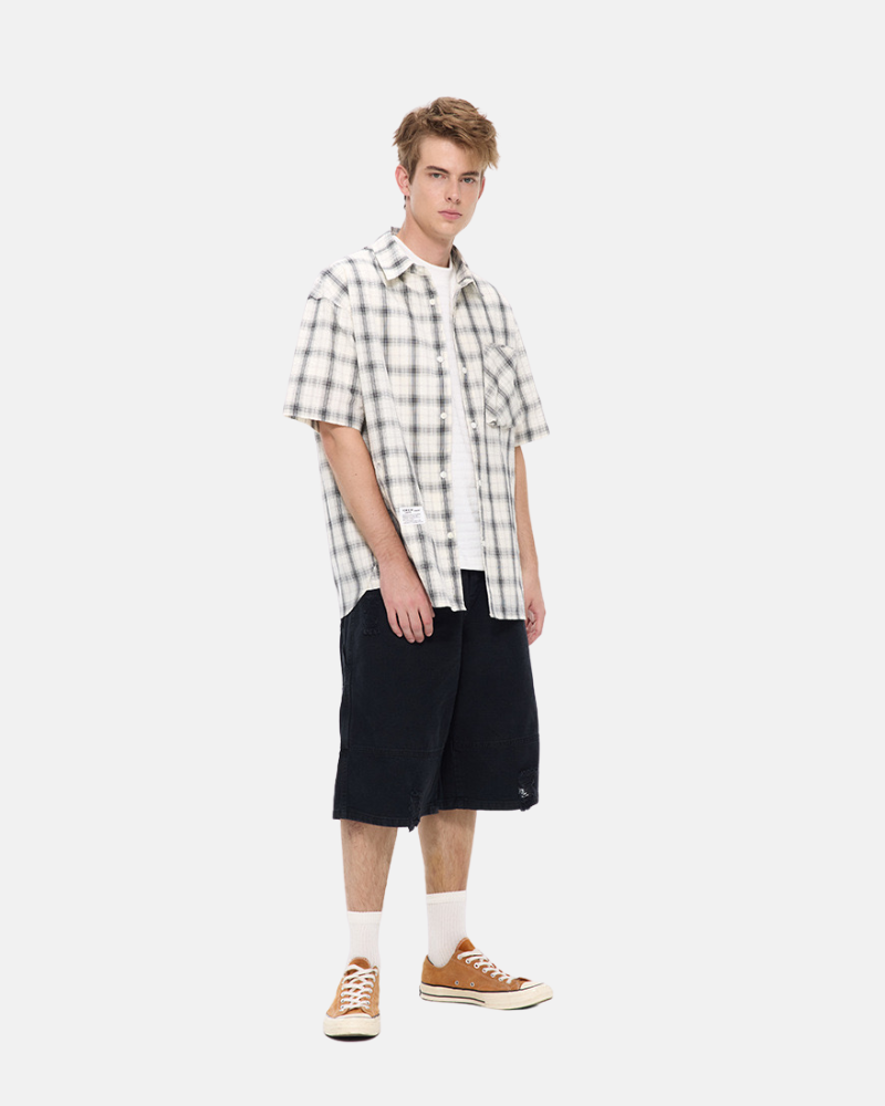 Chemise à manches courtes à coupe décontractée en tissu à carreaux