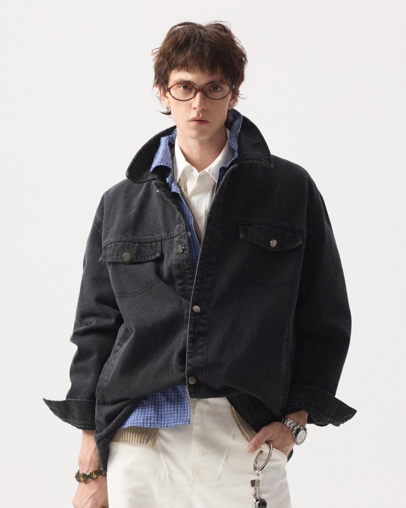 Layered Denim Overshirt Jacke