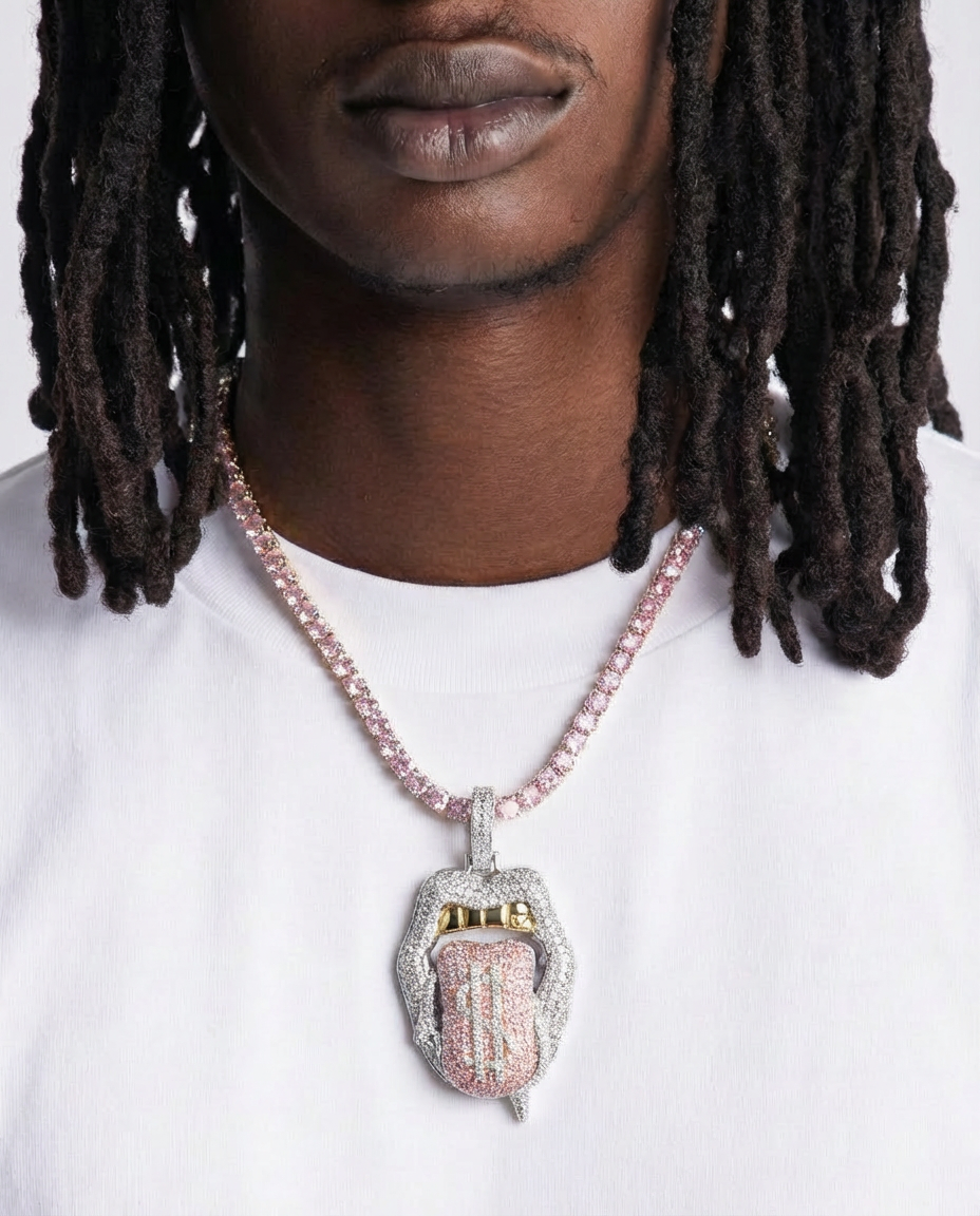 Iced Blue Tongue Pendant Necklace