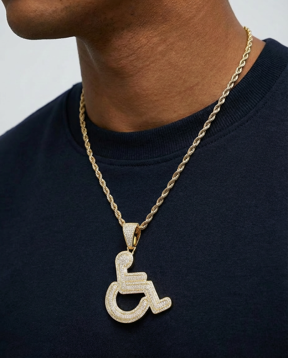 Iced Wheelchair Symbol Pendant Necklace