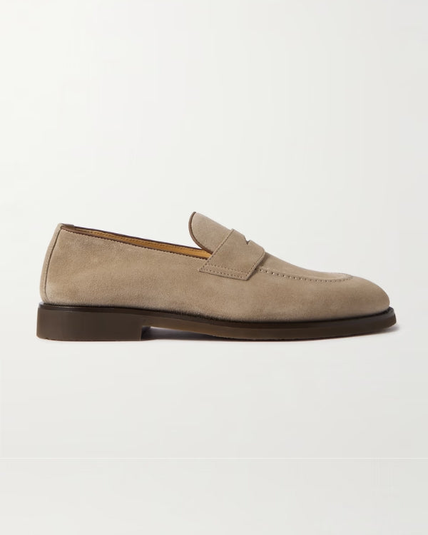 Penny Loafers aus Wildleder mit Lederbesatz - Karamell