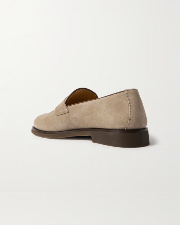 Penny Loafers aus Wildleder mit Lederbesatz - Karamell