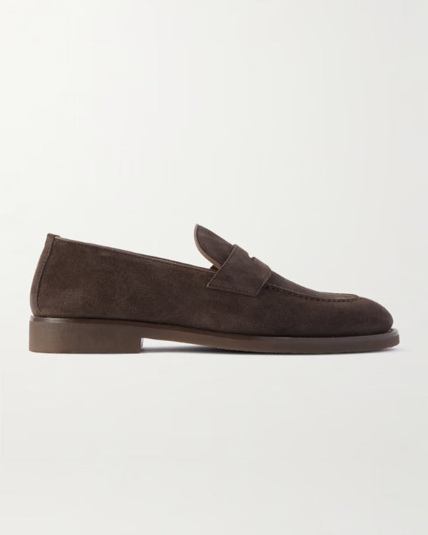 Penny Loafers aus Wildleder mit Lederbesatz - braun