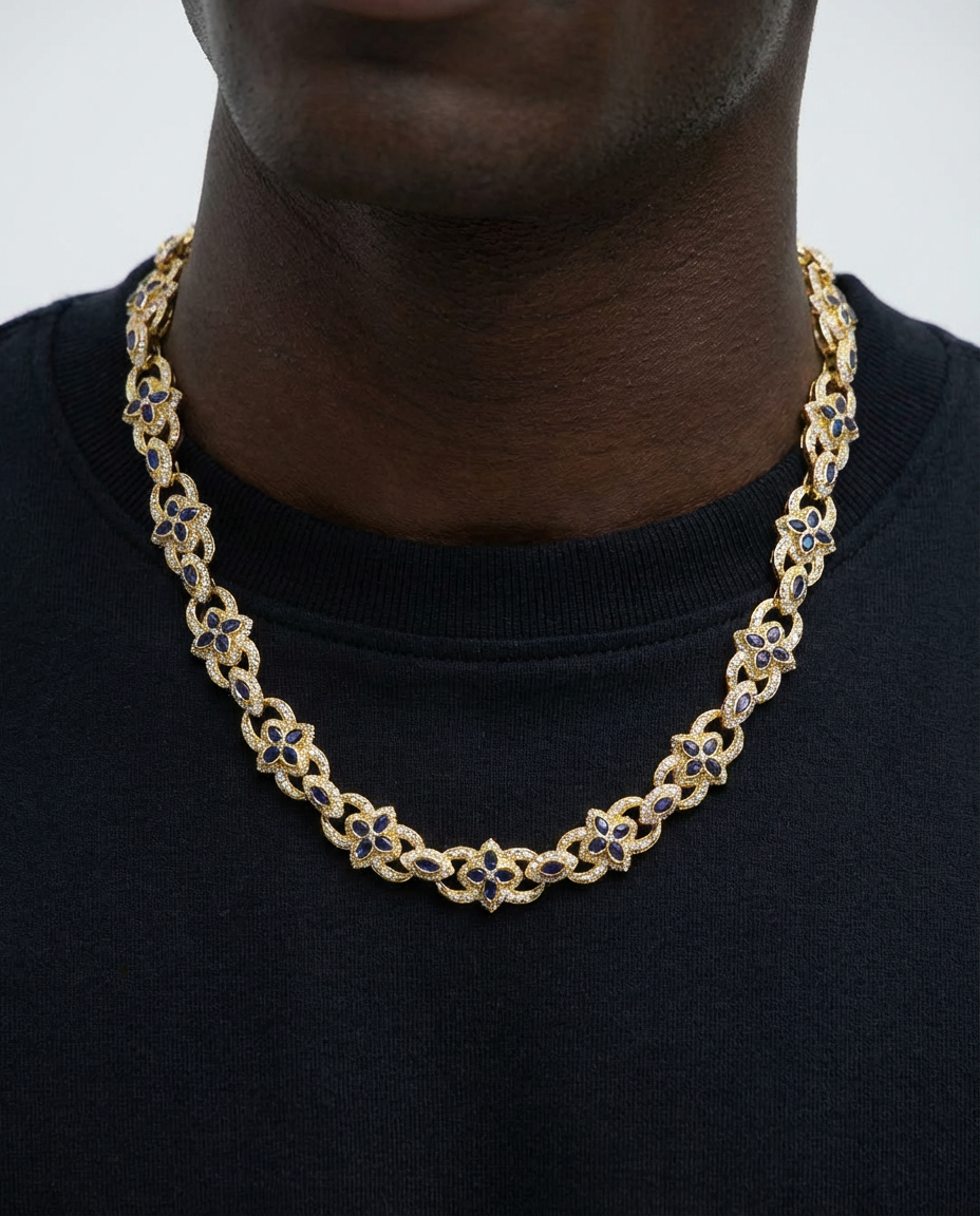 Imperial Sapphire Flower Link Necklace