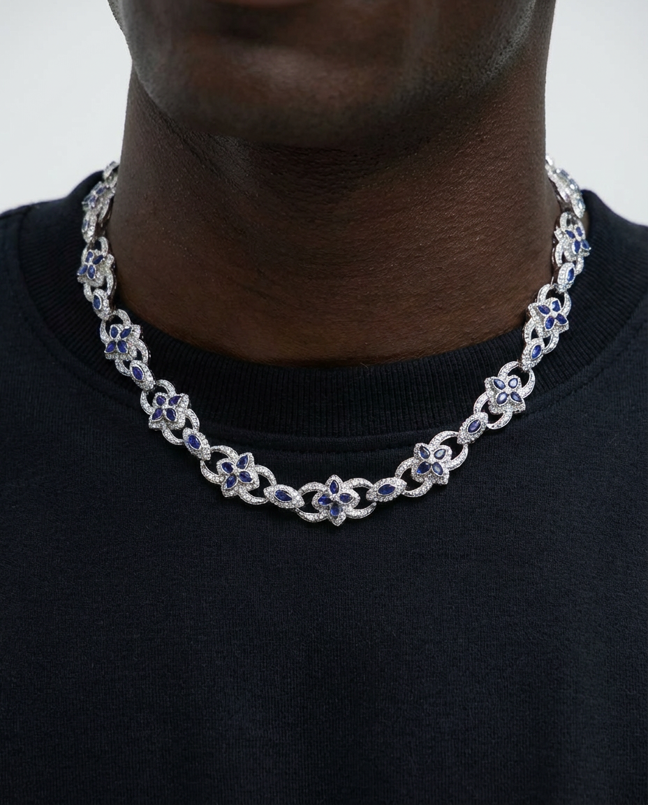 Imperial Sapphire Flower Link Necklace