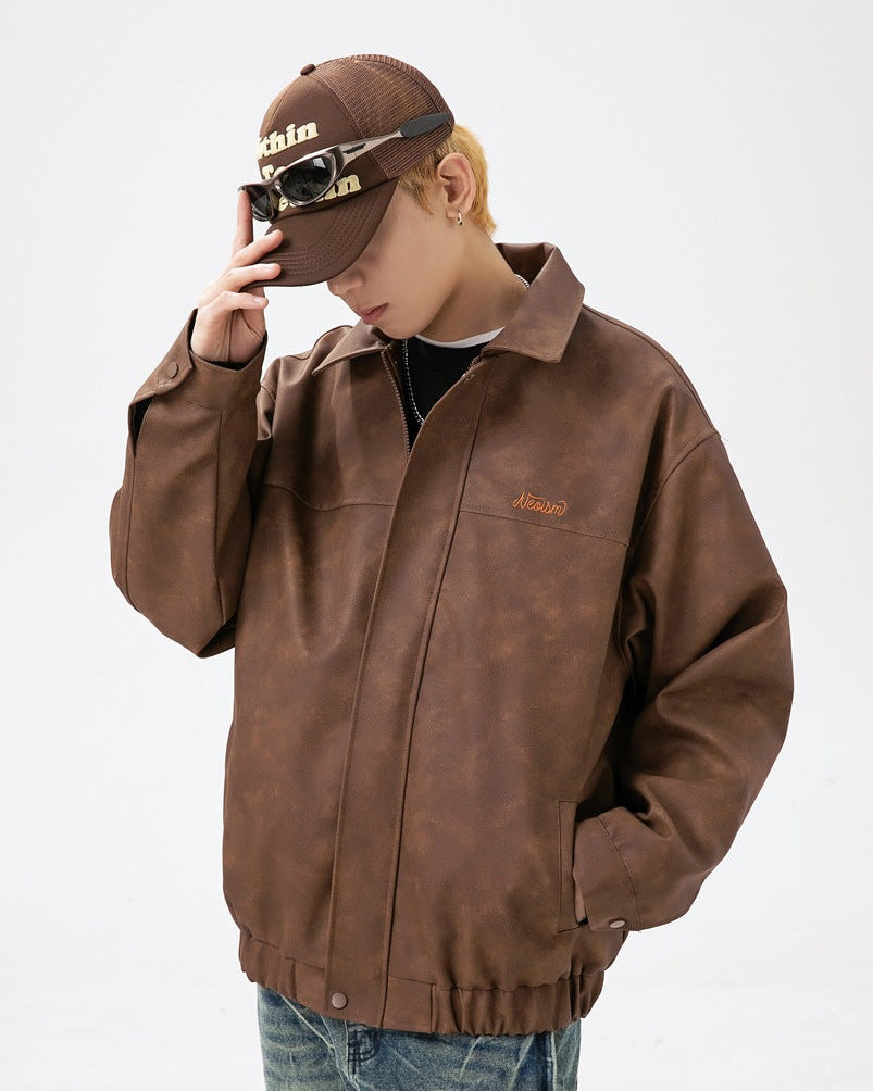 The Nightfall Crest Embroidered PU Leather Jacket