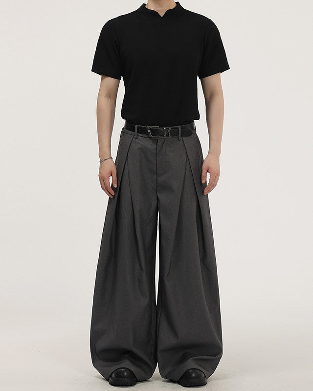 Wide Leg Pleated Trousers