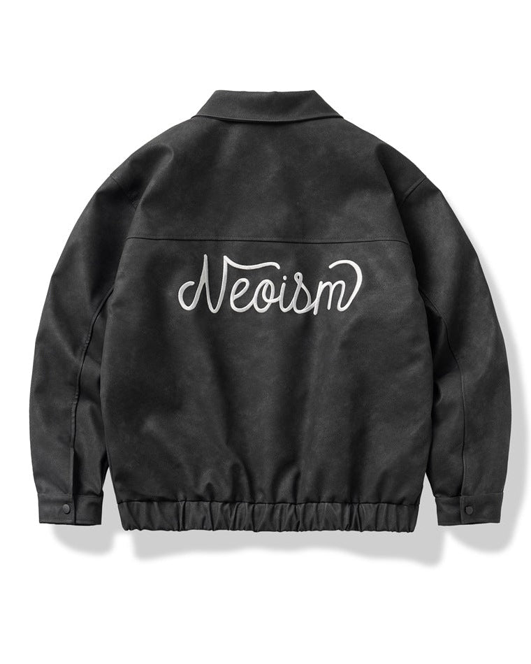 The Nightfall Crest Embroidered PU Leather Jacket