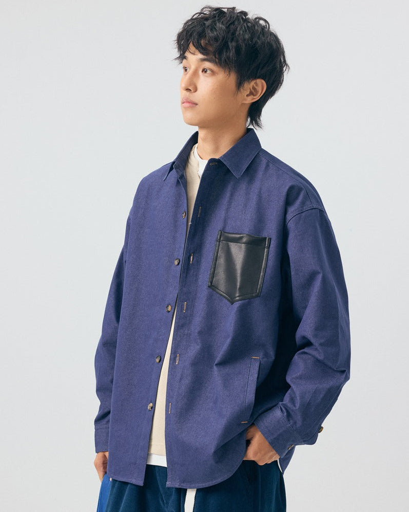 The Lexington PU Leather Pocket Denim Polo Shirt