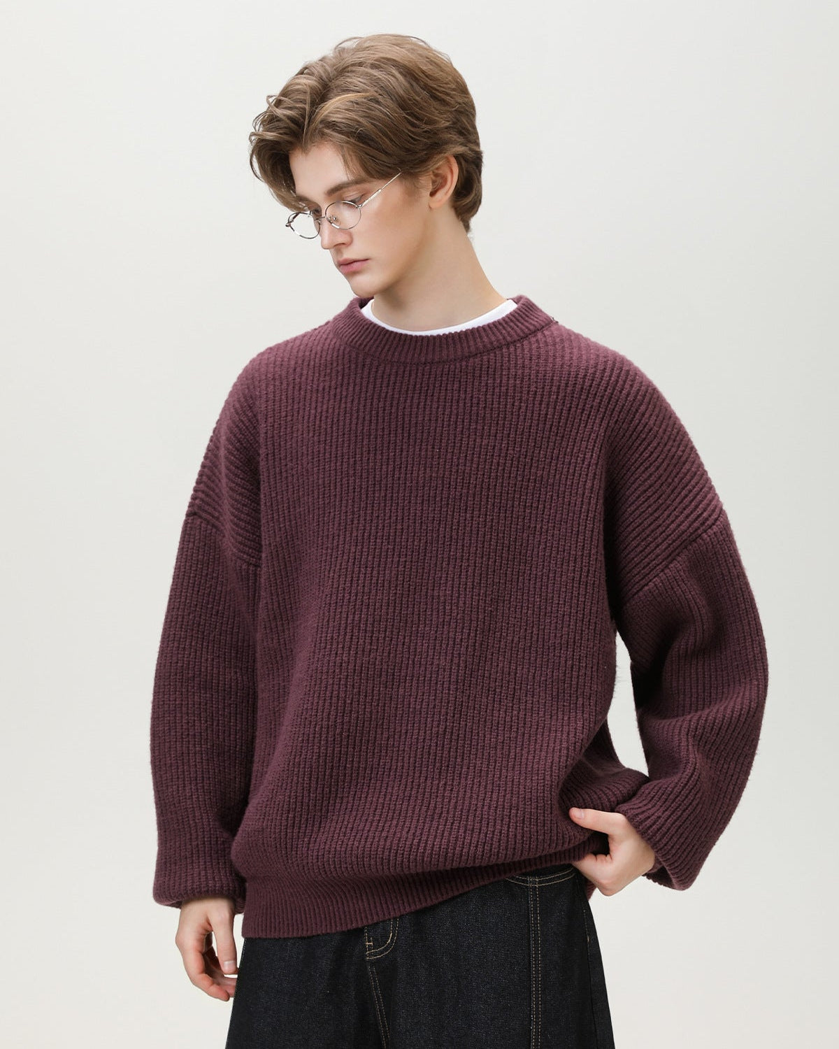 Sunday Scare Oversized Strickpullover mit Rundhalsausschnitt