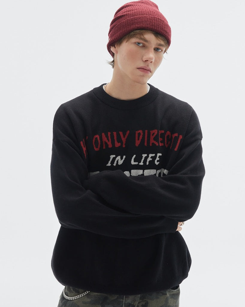 The Noir Top Round Neck Knitted Pullover Sweater