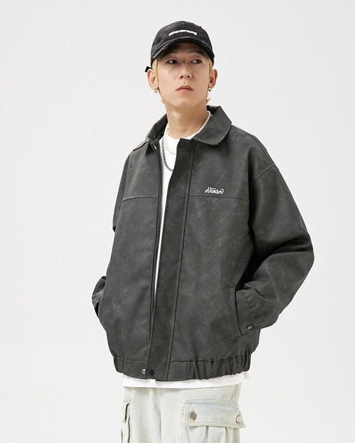 The Nightfall Crest Embroidered PU Leather Jacket