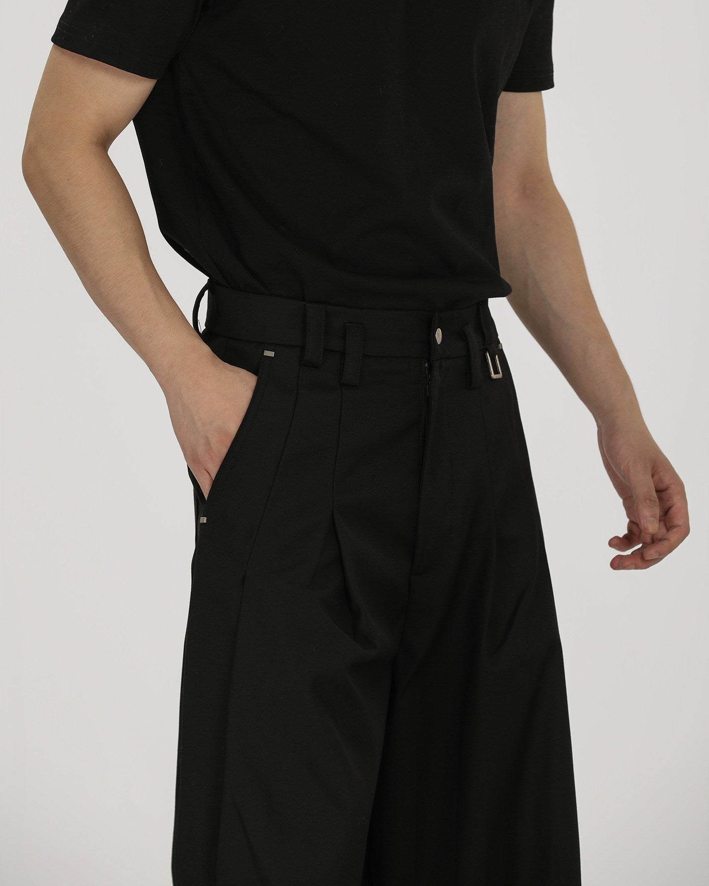 Black Soft Drape Pleated Trousers