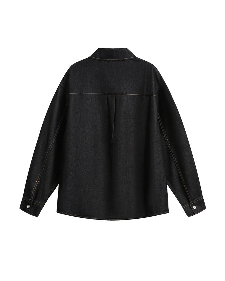 The Sage Denim Cargo Long Sleeve Polo Shirt