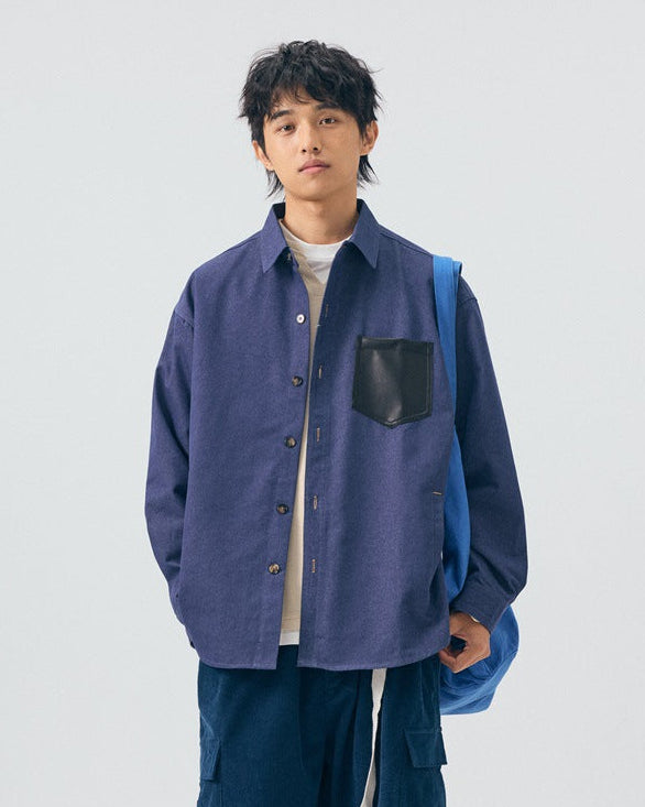 The Lexington PU Leather Pocket Denim Polo Shirt