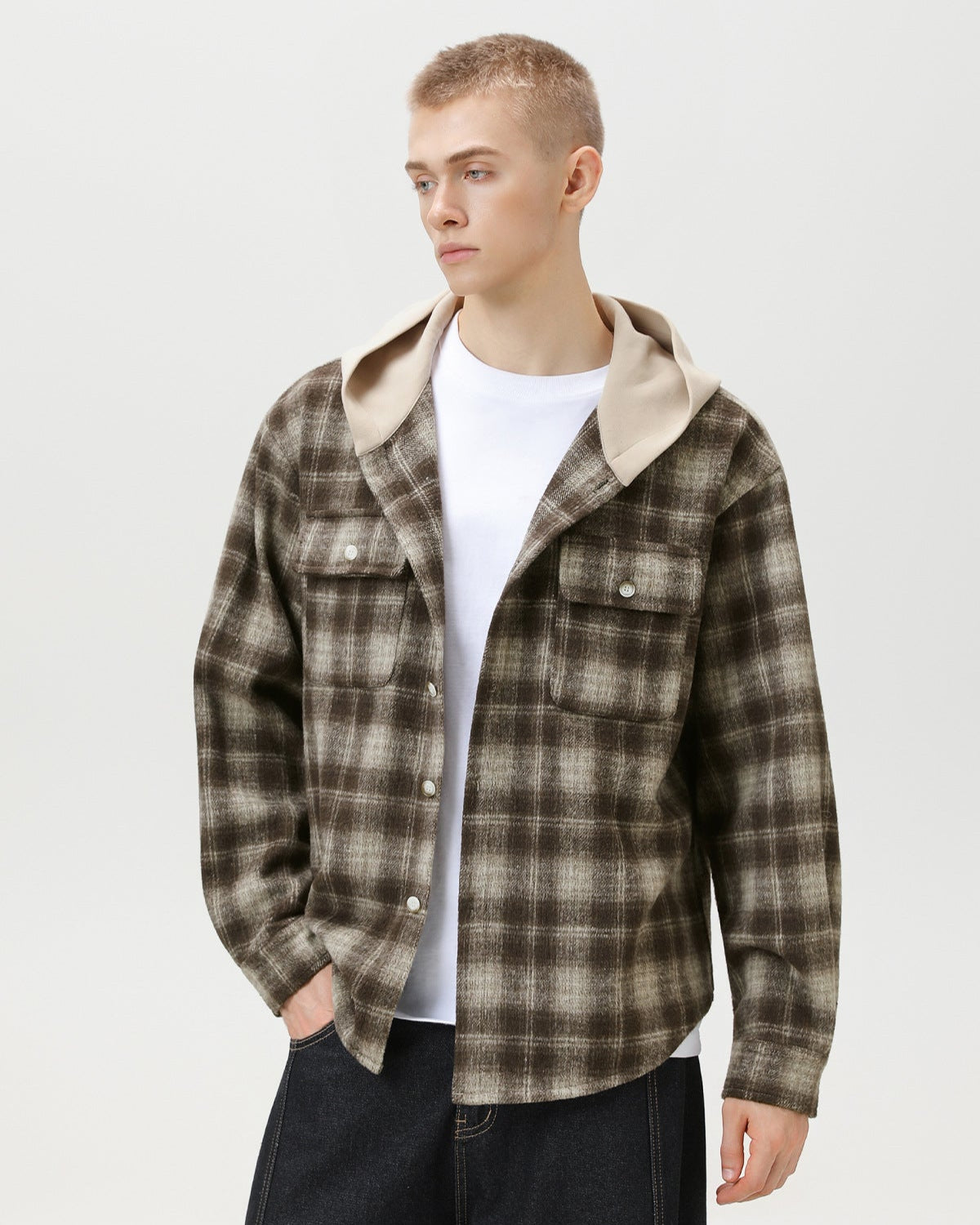 Check Plaid Hooded Overshirt
