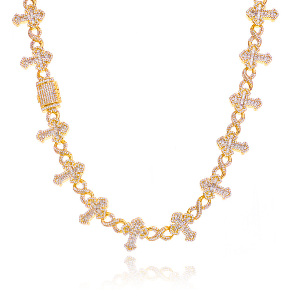 Iced Cross Cuban Chain – White Gold Finish