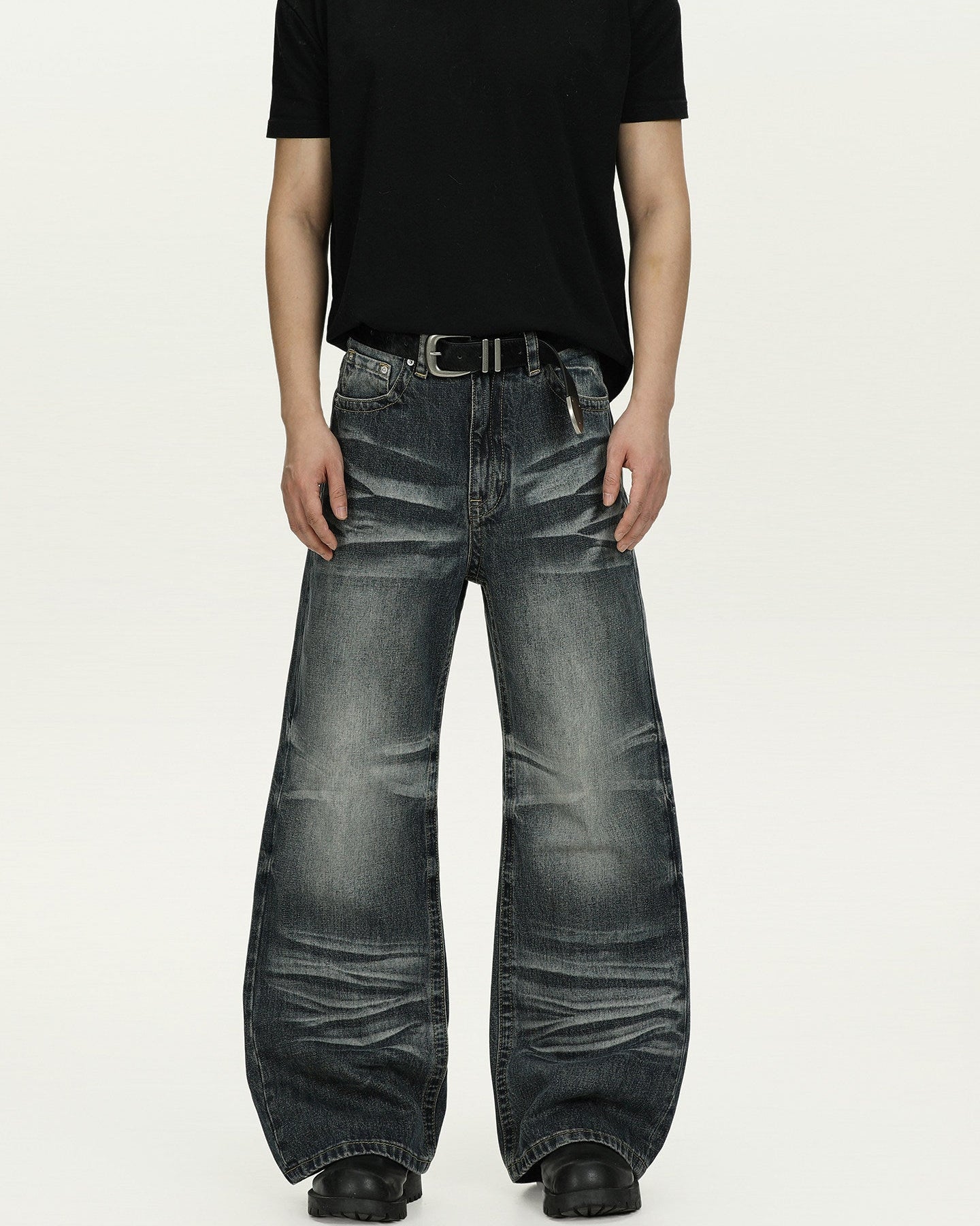 Stonewashed Wide-Fit Denim Jeans