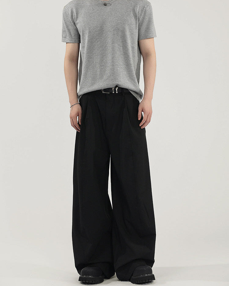 Graphite Wide Pleat Tailored Trousers