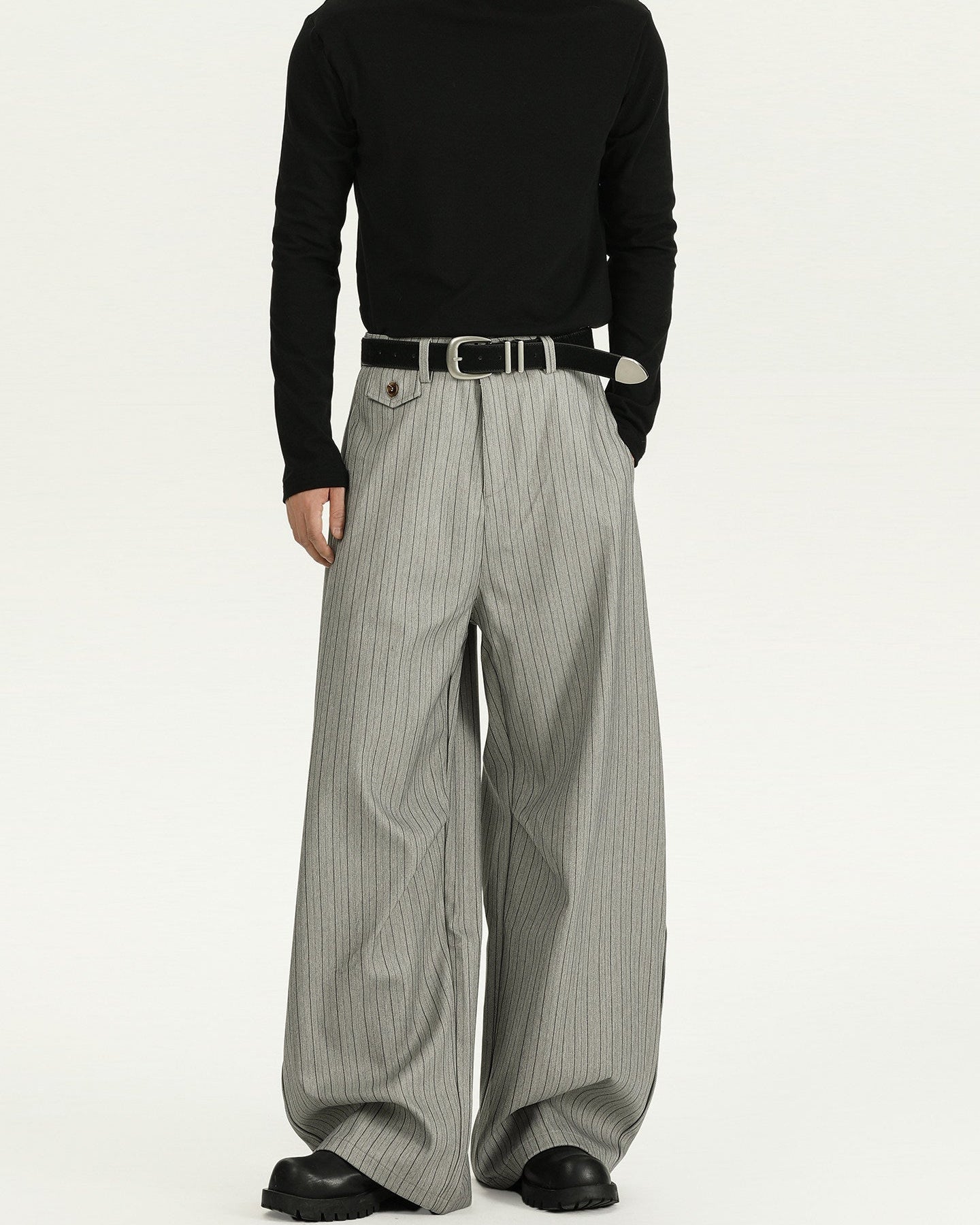 Pinstripe Wool Wide-Leg Trousers