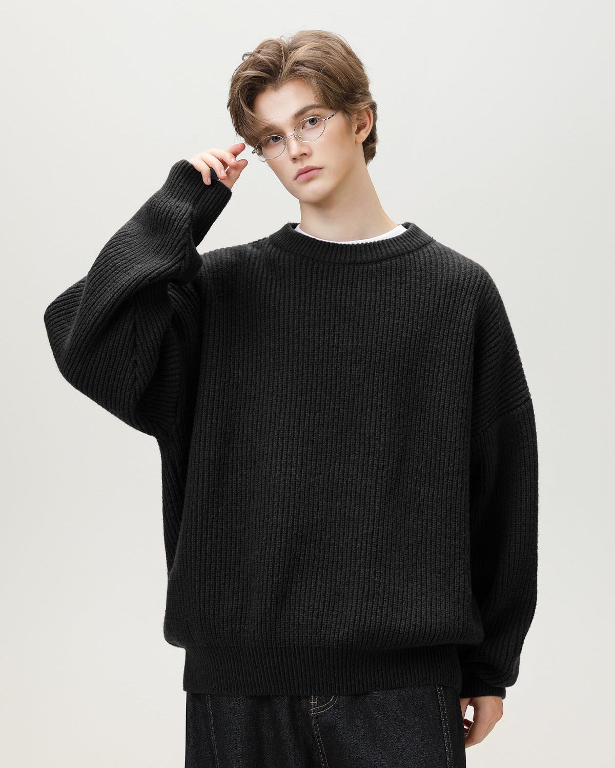 Sunday Scare Oversized Strickpullover mit Rundhalsausschnitt