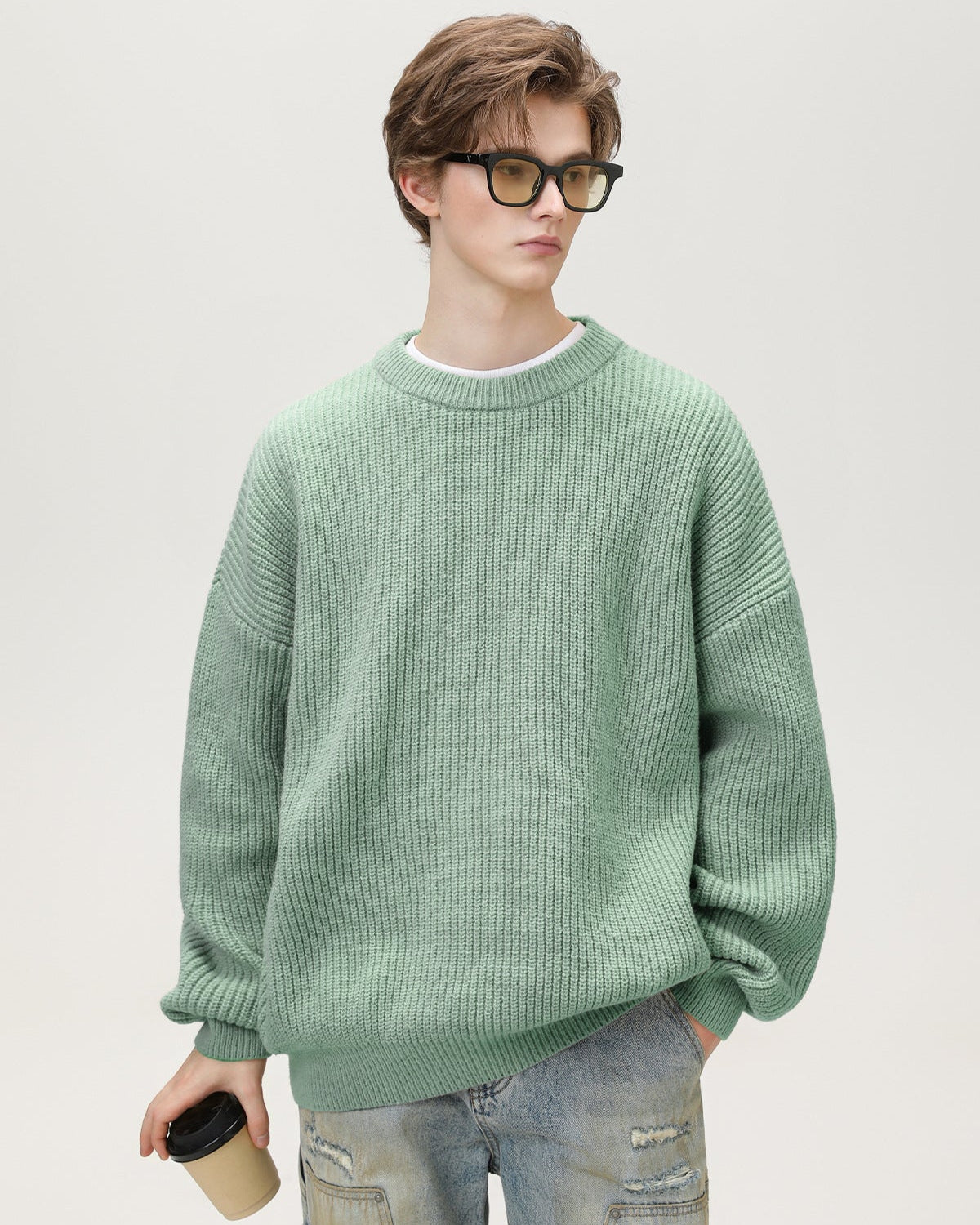 Sunday Scare Oversized Strickpullover mit Rundhalsausschnitt