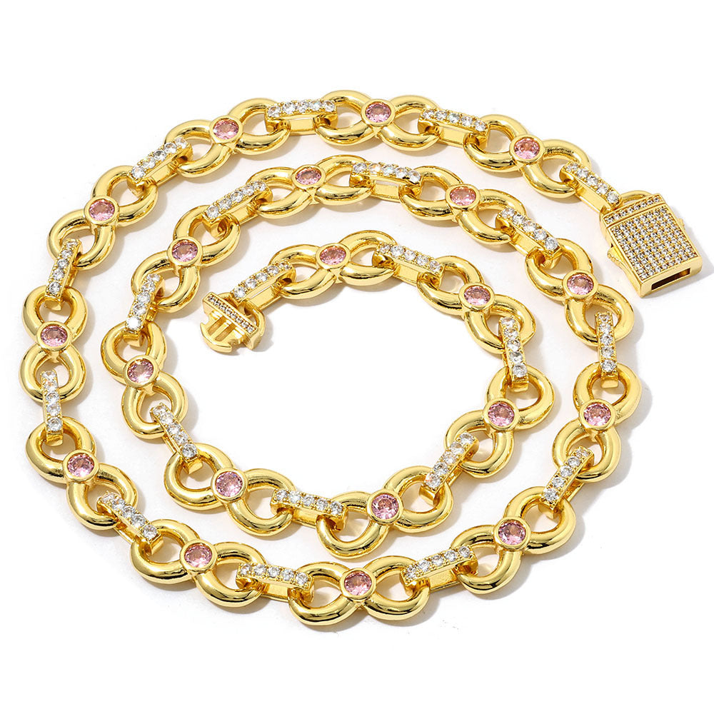 Luxe Pink Gemstone Cuban Link Necklace