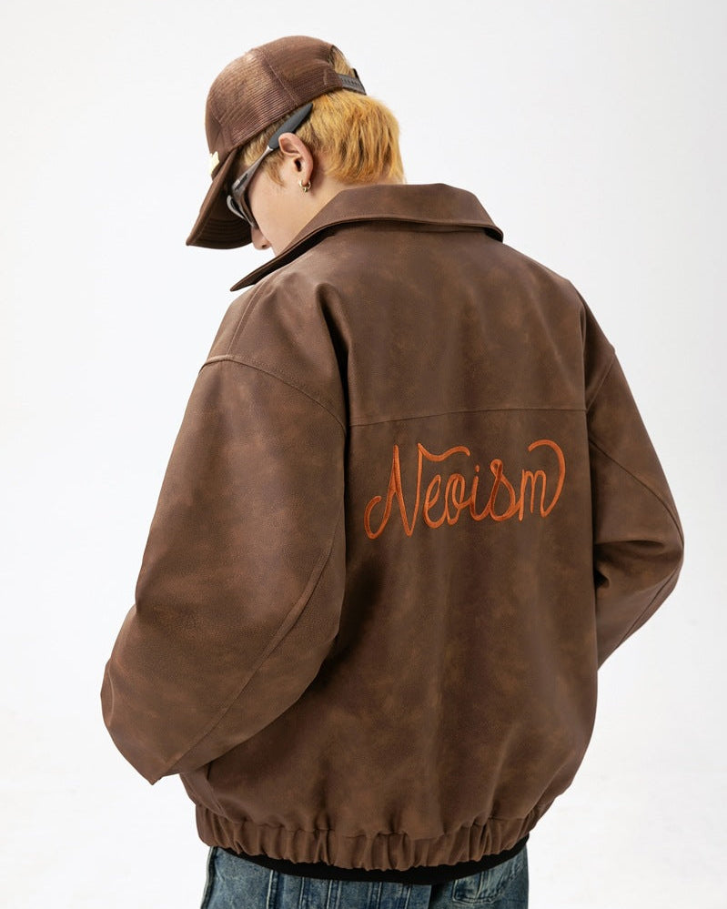 The Nightfall Crest Embroidered PU Leather Jacket